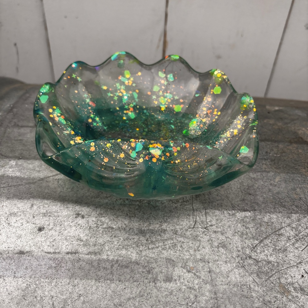 Green/Blue and Gold Decorative Resin Bowl